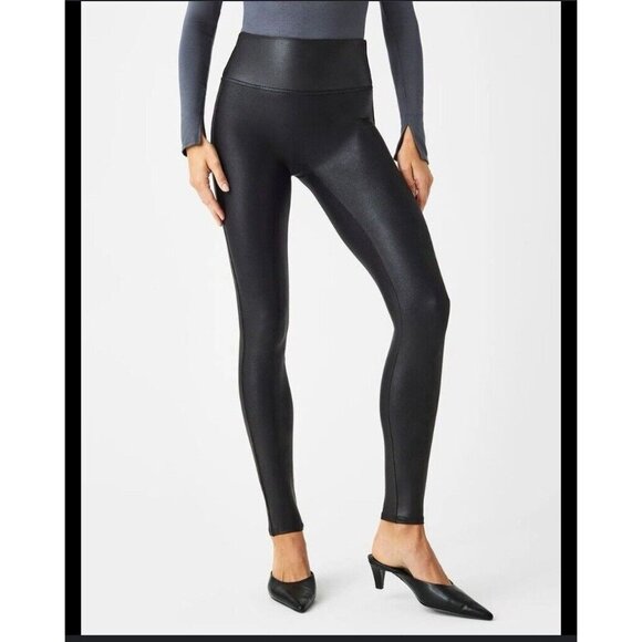 SPANX Faux Leather Leggings Black Size M Capsule Wardrobe Classic Stretch Medium - Picture 1 of 10
